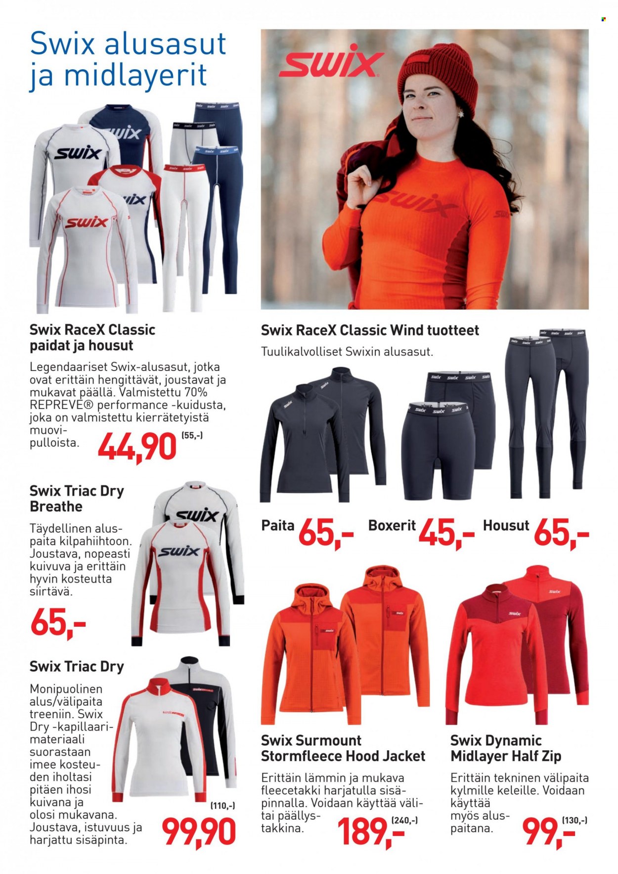 Intersport tarjoukset  - Tarjoustuotteet - Swix, fleecetakki, takki, housut, paita. Sivu 25.