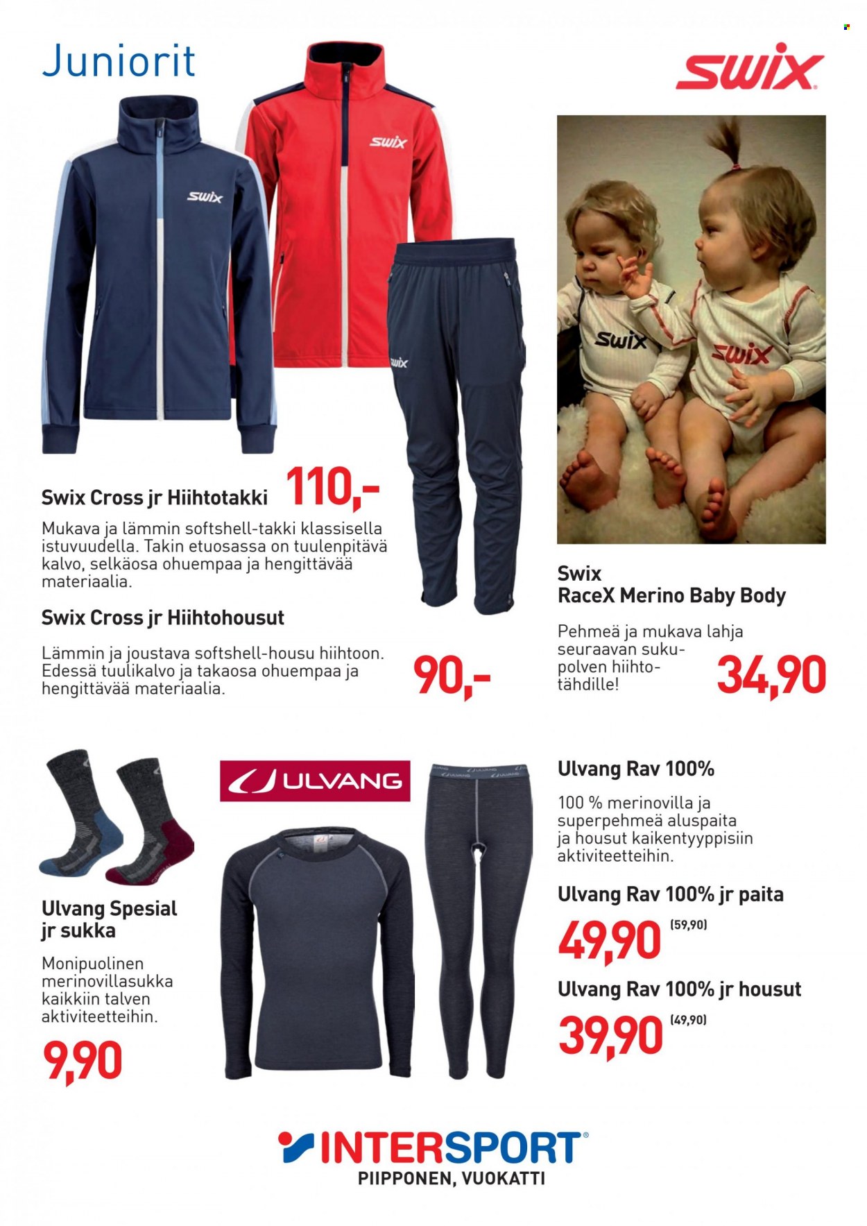 Intersport tarjoukset  - Tarjoustuotteet - Swix, softshelltakki, takki, housut, aluspaita, paita, body, hiihto. Sivu 26.