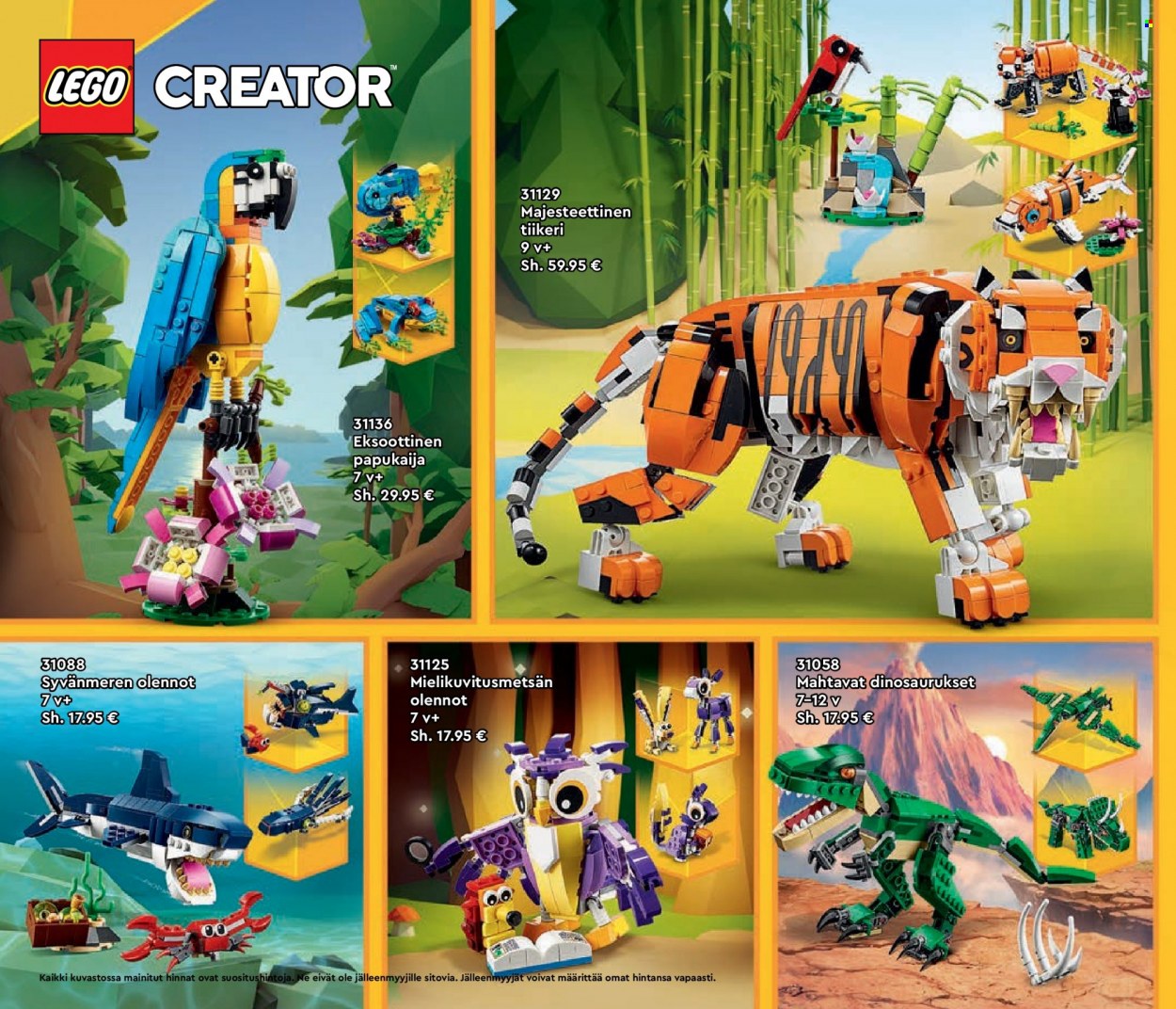 Tokmanni tarjoukset  - Tarjoustuotteet - LEGO, papukaija, LEGO Creator, tiikeri. Sivu 50.