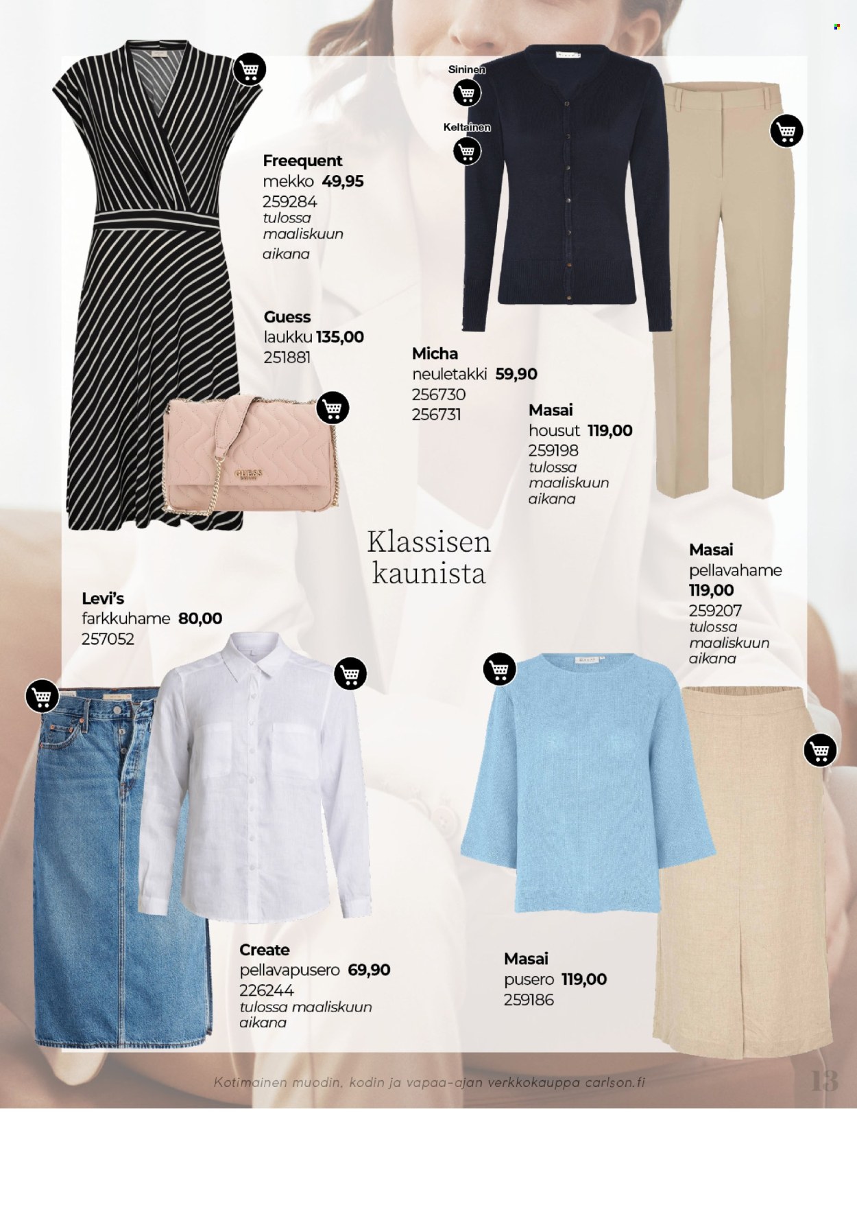 thumbnail - Carlson tarjoukset  - Tarjoustuotteet - laukku, housut, pusero, neuletakki. Sivu 13.