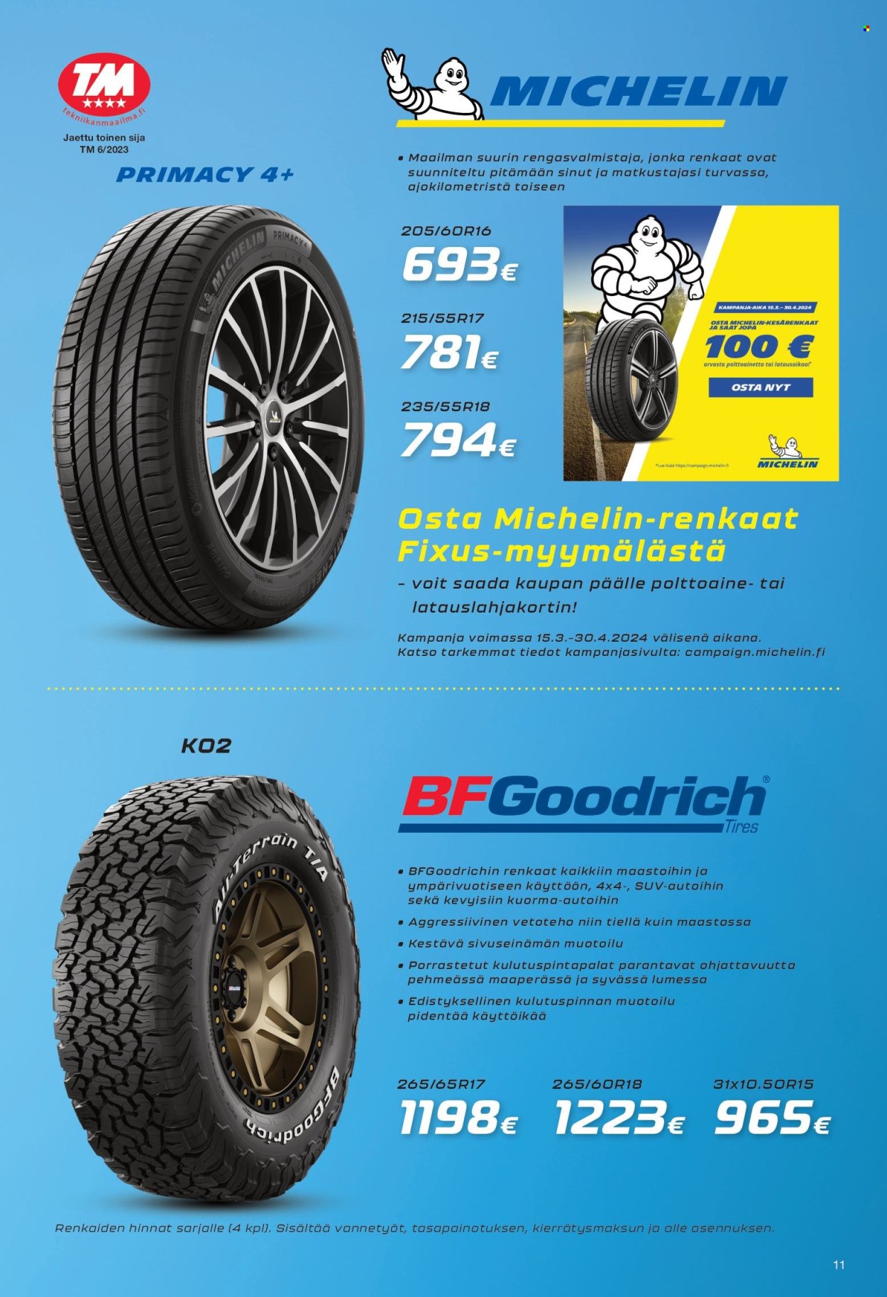 thumbnail - Fixus tarjoukset  - 03.04.2024 - 31.05.2024 - Tarjoustuotteet - Michelin, renkaat, kesärenkaat. Sivu 11.