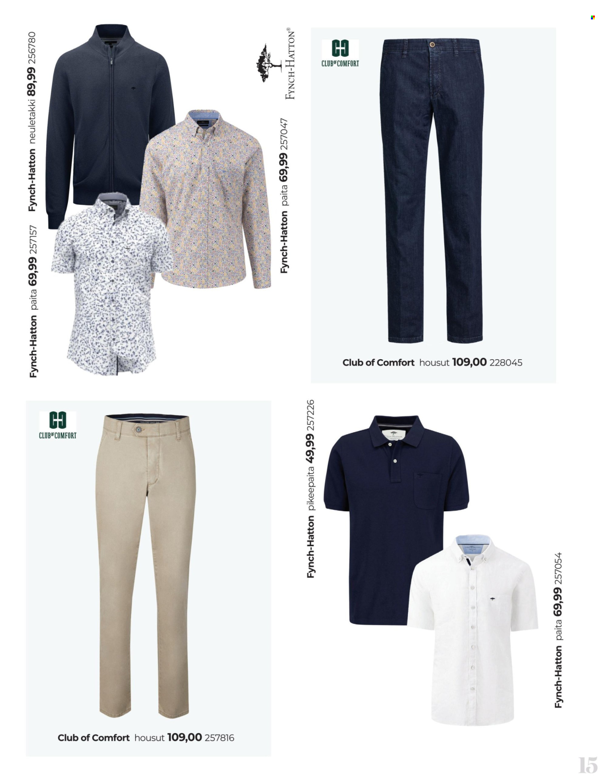 thumbnail - Carlson tarjoukset  - Tarjoustuotteet - housut, paita, pikeepaita, neuletakki. Sivu 15.
