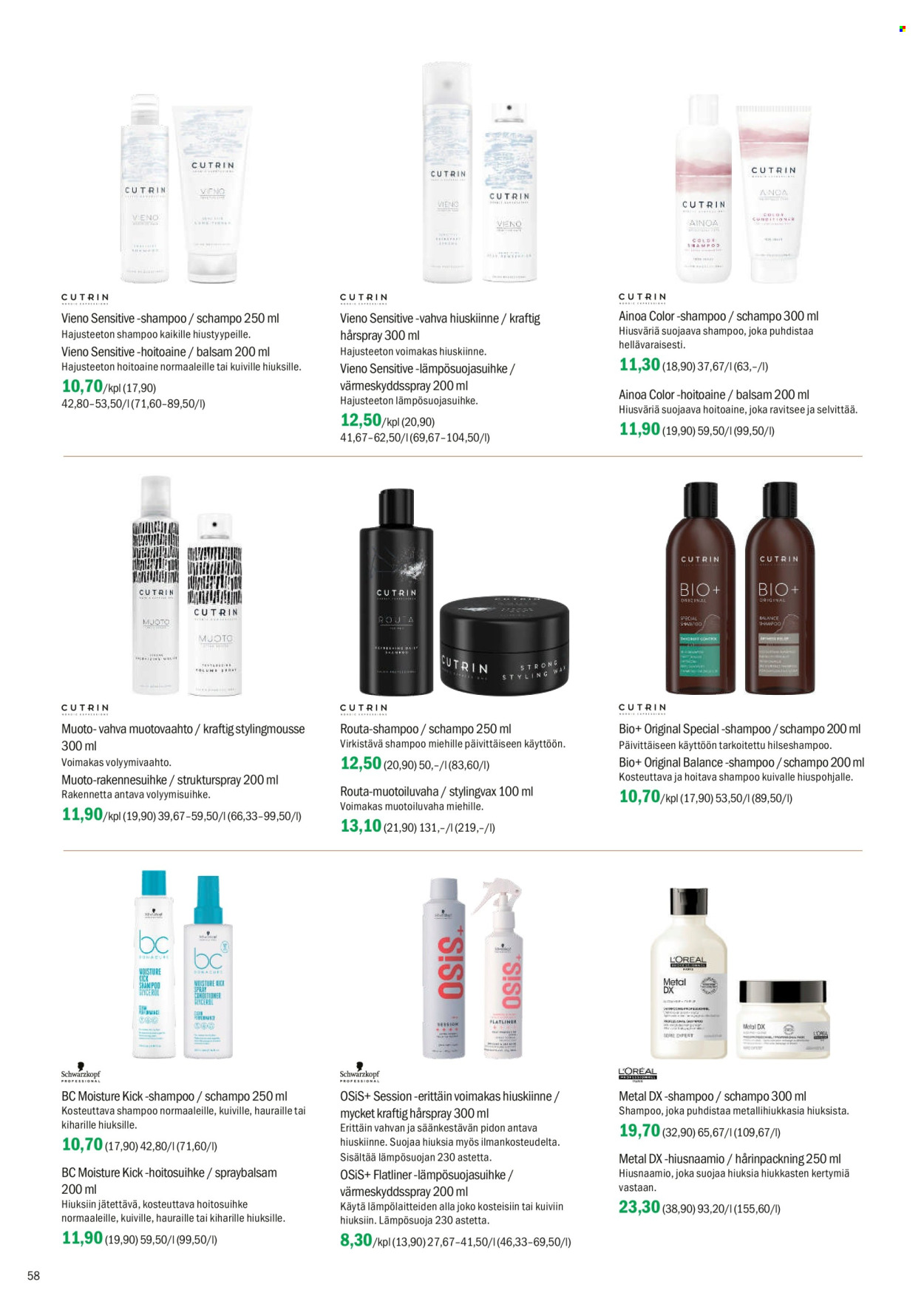 thumbnail - Sokos tarjoukset  - 22.04.2024 - 02.06.2024 - Tarjoustuotteet - shampoo, hiuskiinne, hiusnaamio, hoitoaine, muotovaahto, lämpösuojasuihke, hoitosuihke. Sivu 58.