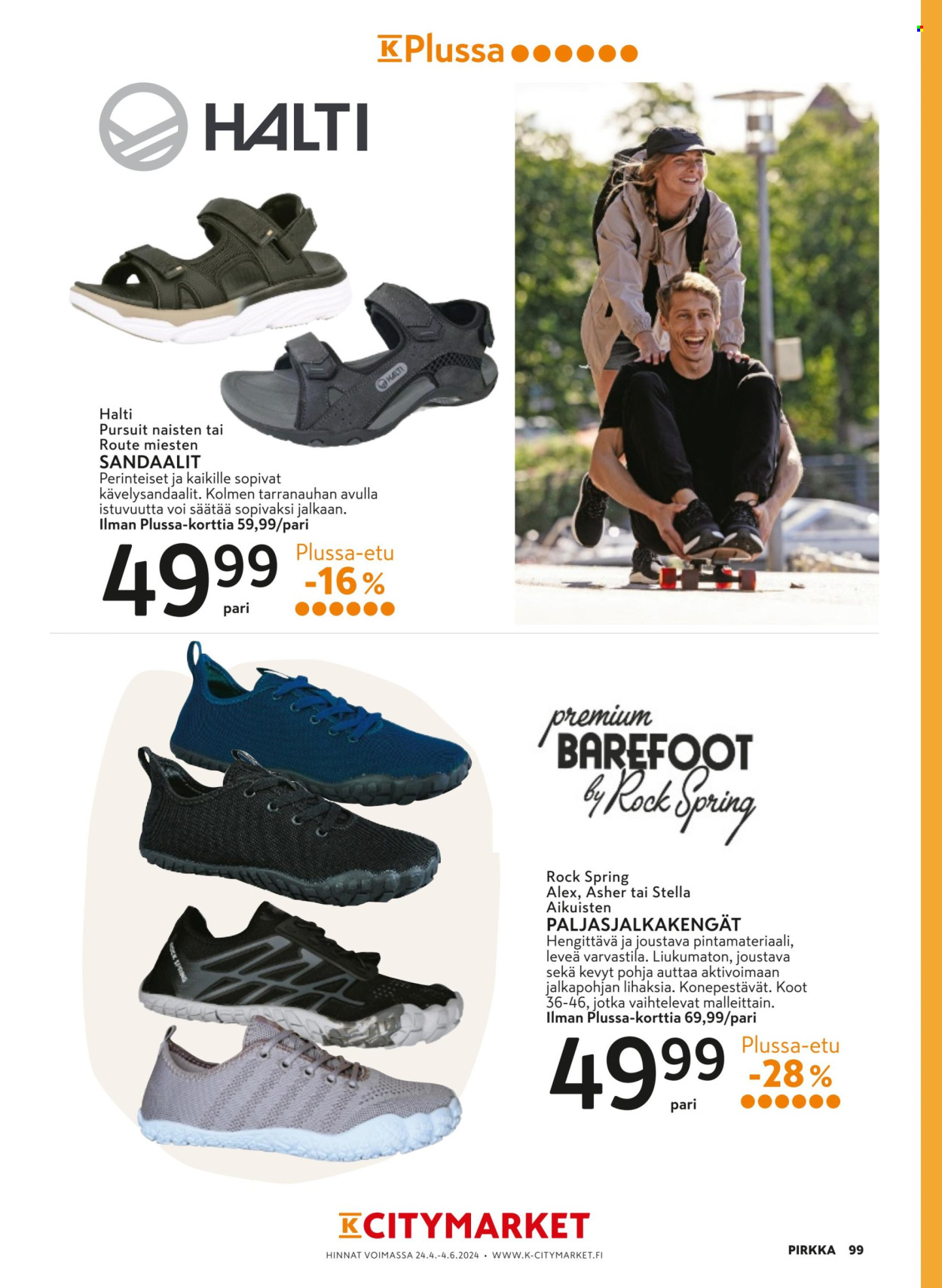 thumbnail - K-citymarket tarjoukset  - 24.04.2024 - 04.06.2024 - Tarjoustuotteet - Halti, miesten sandaalit, sandaalit. Sivu 99.