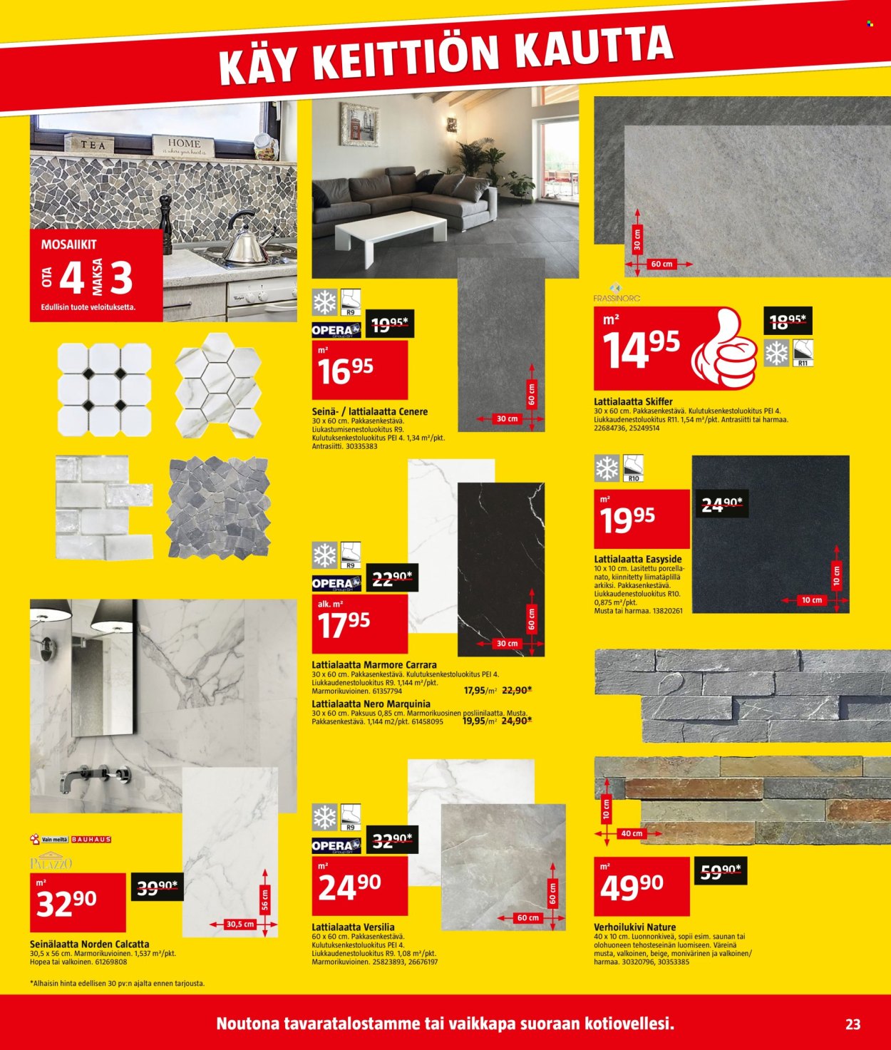 thumbnail - Bauhaus tarjoukset  - 24.04.2024 - 07.05.2024 - Tarjoustuotteet - lattialaatta, seinälaatta, r10. Sivu 23.