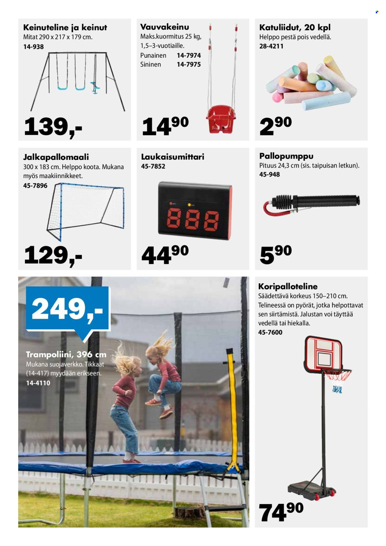 thumbnail - Biltema tarjoukset  - 19.04.2024 - 20.05.2024 - Tarjoustuotteet - katuliidut, trampoliini, jalkapallomaali, tikkaat. Sivu 3.