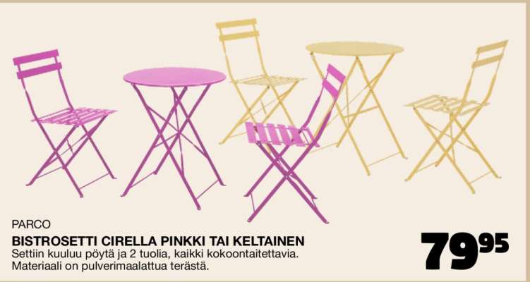 Bistrosetti Cirella Pinkki tai Keltainen
