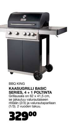 BBQ KING Kaasugrilli Basic Series, 4 + 1 poltinta