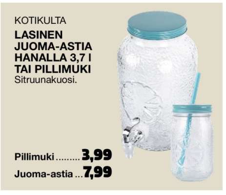 Kotikulta Lasinen Juoma-Astia Hanalla tai Pillimuki