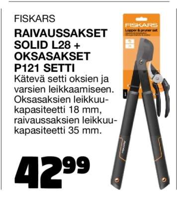 FISKARS RAIVAUSSAKSET SOLID L28 + OKSASAKSET P121 SETTI