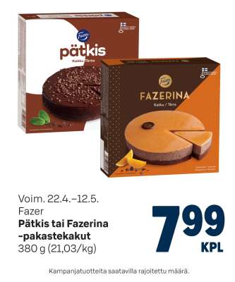 Pätkis tai Fazerina -pakastekakut