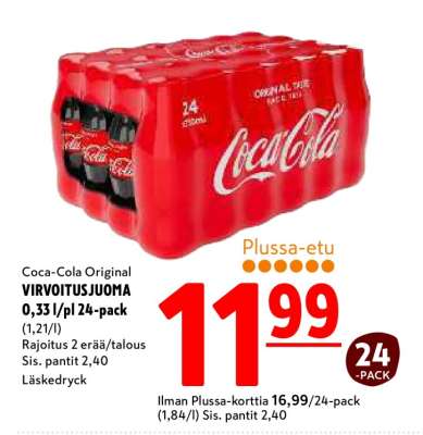 Coca-Cola ORIGINAL VIRVOITUSJUOMA 0,33 l/pl 24-pack