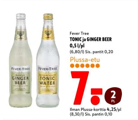 Fever Tree TONIC ja GINGER BEER 0,5 l/pl
