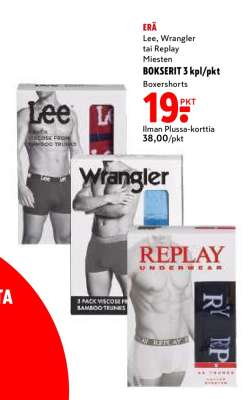 Lee, Wrangler tai Replay Miesten BOKSERIT 3 kpl/pkt