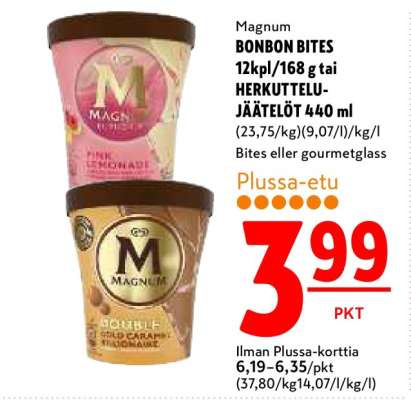 Magnum BONBON BITES 12kpl/168 g tai HERKUTTELU-JÄÄTELÖT 440 ml