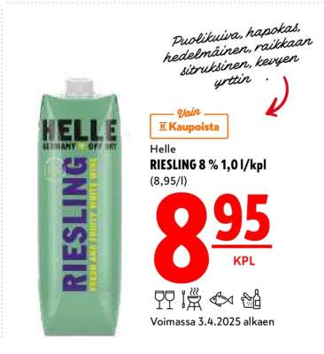 Helle RIESLING 8 % 1,0 l/kpl