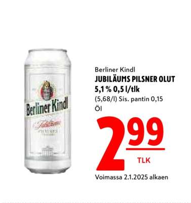 Berliner Kindl JUBILÄUMS PILSNER OLUT
