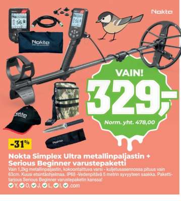 Nokta Simplex Ultra metallinpaljastin + Serious Beginner varustepaketti
