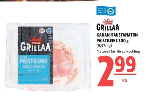 Pirkka Grilla KANAN MAUSTAMATON PAISTILEIKE 300 g