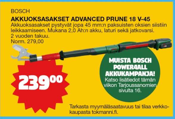 BOSCH AKKUOKSASAKSET ADVANCED PRUNE 18 V-45