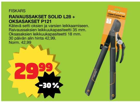 FISKARS RAIVAUSSAKSET SOLID L28 + OKSASAKSET P121