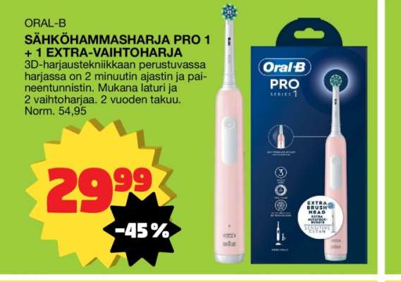 ORAL-B SÄHKÖHAMMASHARJA PRO 1, 1 EXTRA-VAIHTOHARJA