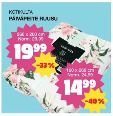 KOTIKULTA PÄIVÄPEITE RUUSU 260 x 260 cm