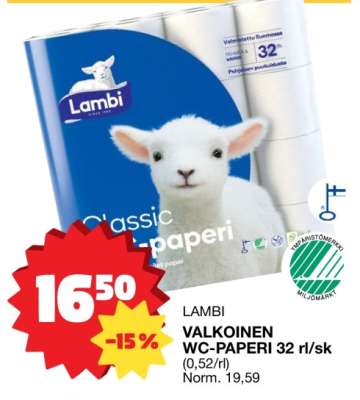 LAMBI VALKOINEN WC-PAPERI 32 rl/sk