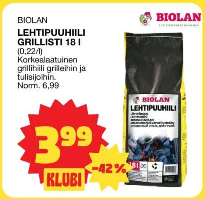 BIOLAN LEHTIPUUHIILI GRILLISTI 18 l