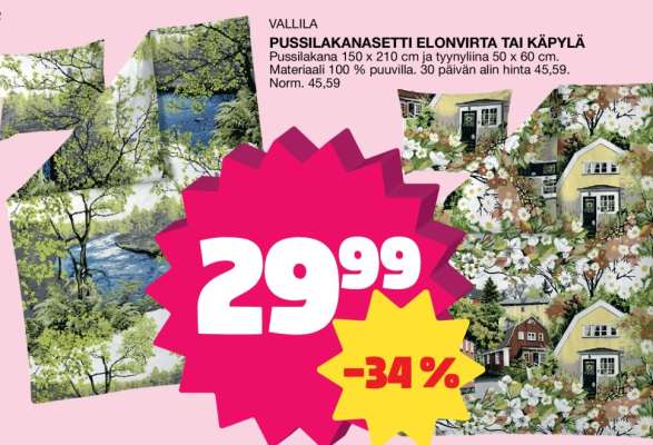 Vallila Pussilakanasetti Elonvirta tai Käpylä