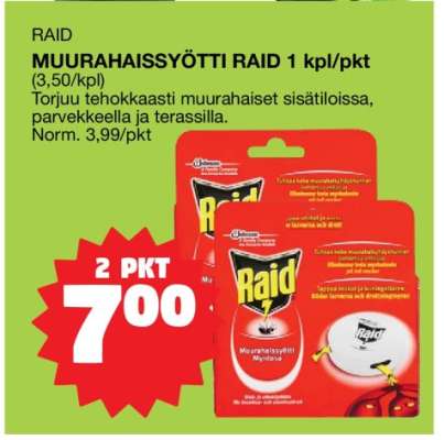 MUURAHAISSYÖTTI RAID 1 kpl/pkt