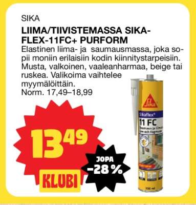 SIKA LIIMA/TIIVISTEMASSA SIKAFLEX-11FC+ PURFORM