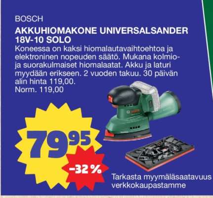BOSCH AKKUHIOMAKONE UNIVERSALSANDER 18V-10 SOLO