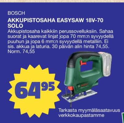 BOSCH AKKUPISTOSAHA EASYSAW 18V-70 SOLO