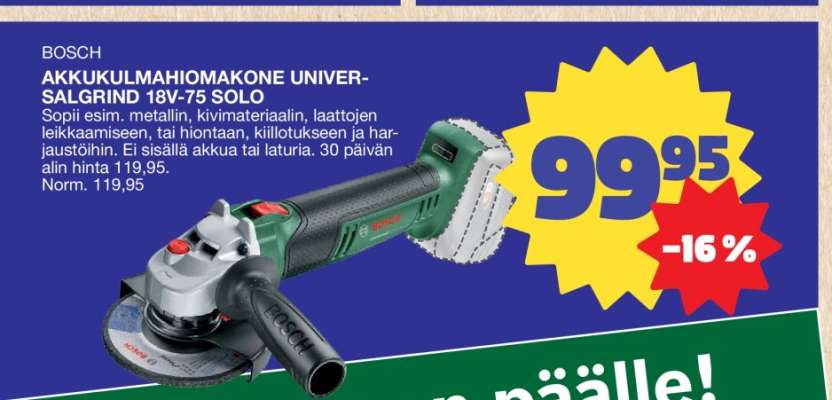 BOSCH AKKUKULMAHIOMAKONE UNIVERSALGRIND 18V-75 SOLO
