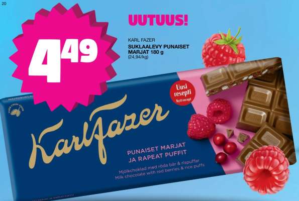 Karl Fazer Suklaalevy Punaiset Marjat 180 g