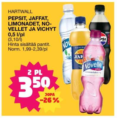 Hartwall Pepsit, Jaffat, Limonadet, Novellett ja Vichyt