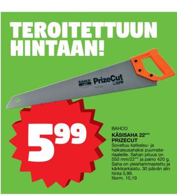 BAHCO KÄSISAHA 22”” PRIZECUT