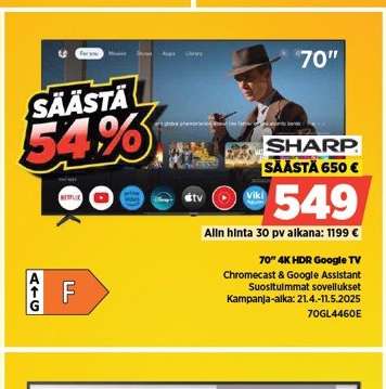 Sharp 70'' 4K HDR Google TV