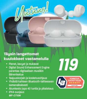 Täysin langattomat kuulokkeet vastamelulla