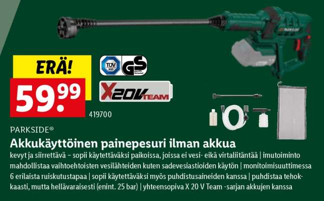 PARKSIDE® Akkukäyttöinen painepesuri ilman akkua