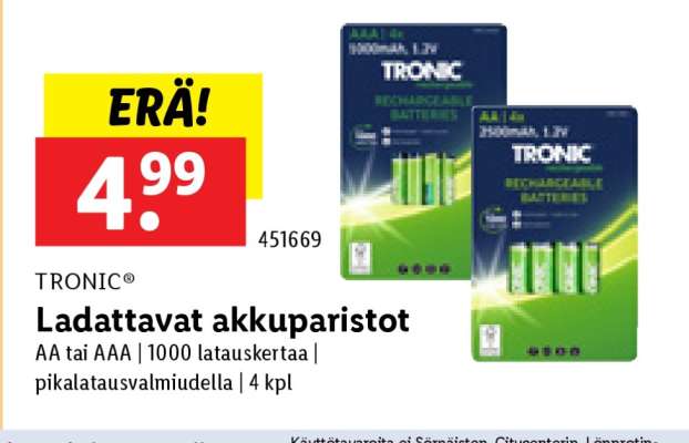 TRONIC® Ladattavat akkuparistot