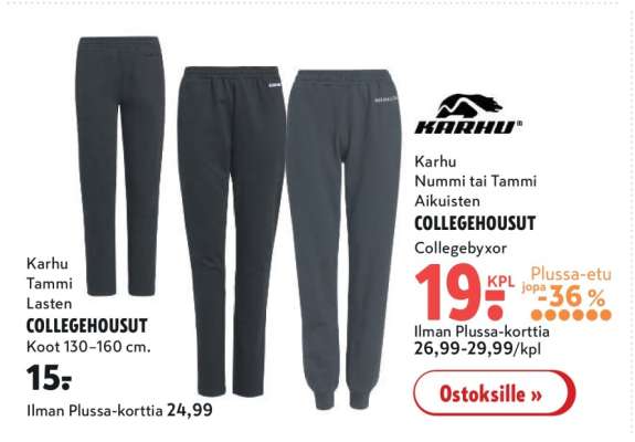 Karhu Nummi tai Tammi Aikuisten COLLEGEHOUSUT