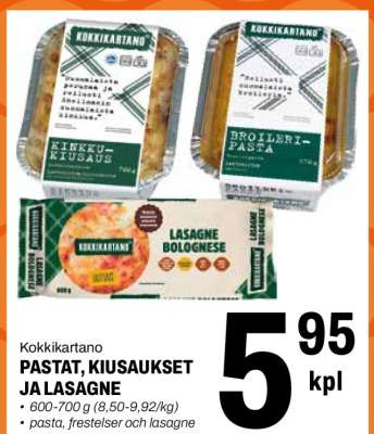 Kokkikartano Pastat, Kiusaukset ja Lasagne