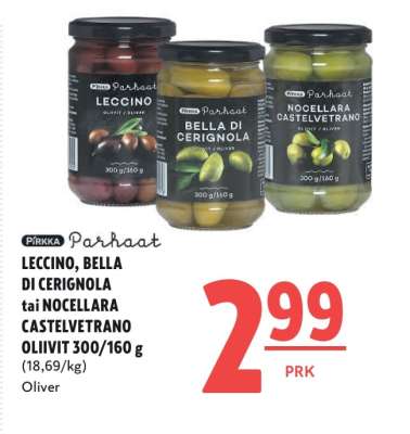 LECCINO, BELLA DI CERIGNOLA tai NOCELLARA CASTELVETRANO OLIIVIT 300/160 g