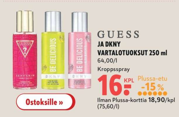 GUESS JA DKNY VARTALOTUOKSUT 250 ml