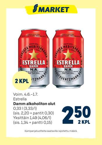 S-market tarjoukset  - 04.06.2025 - 01.07.2025.