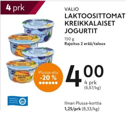 VALIO LAKTOOSITTOMAT KREIKKALAISET JOGURTIT