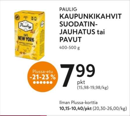 PAULIG KAUPUNKIKAHVIT SUODATINJAUHATUS tai PAVUT