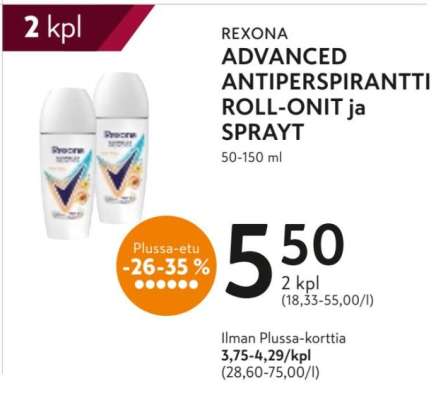 REXONA ADVANCED ANTIPERSPIRANTTI ROLL-ONIT ja SPRAYT